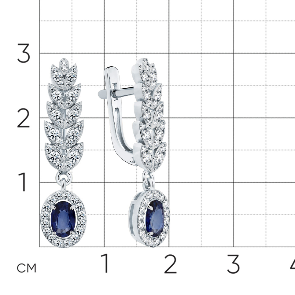 Серьги с сапфиром, бриллиантами из белого золота 585 пробы, фото № 2