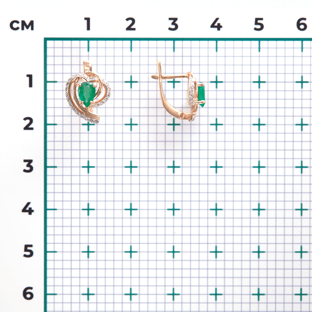 Серьги с изумрудом, бриллиантами из красного золота 585 пробы, фото № 3