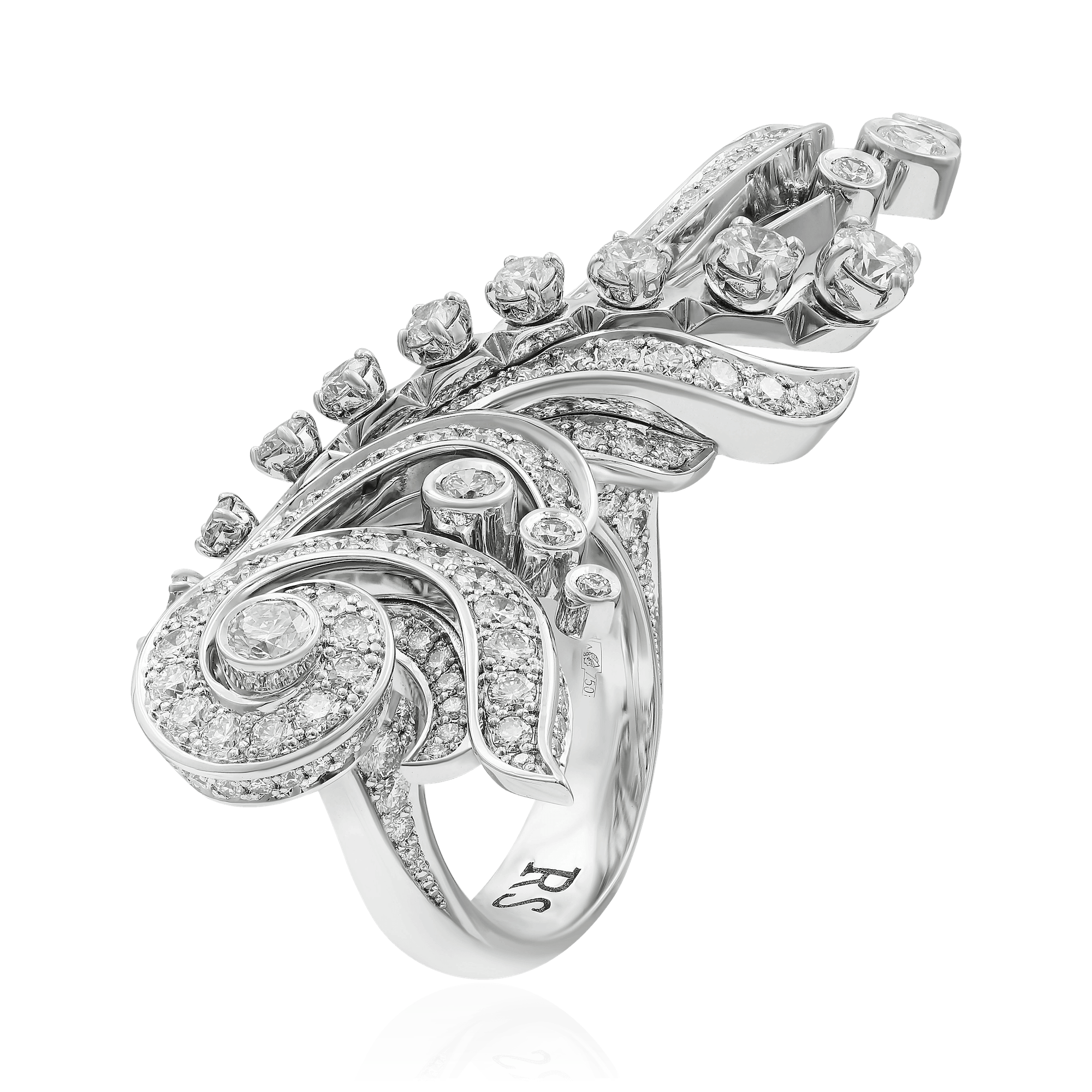 Кольцо Перо с бриллиантами из белого золота 750 пробы, фото № 1