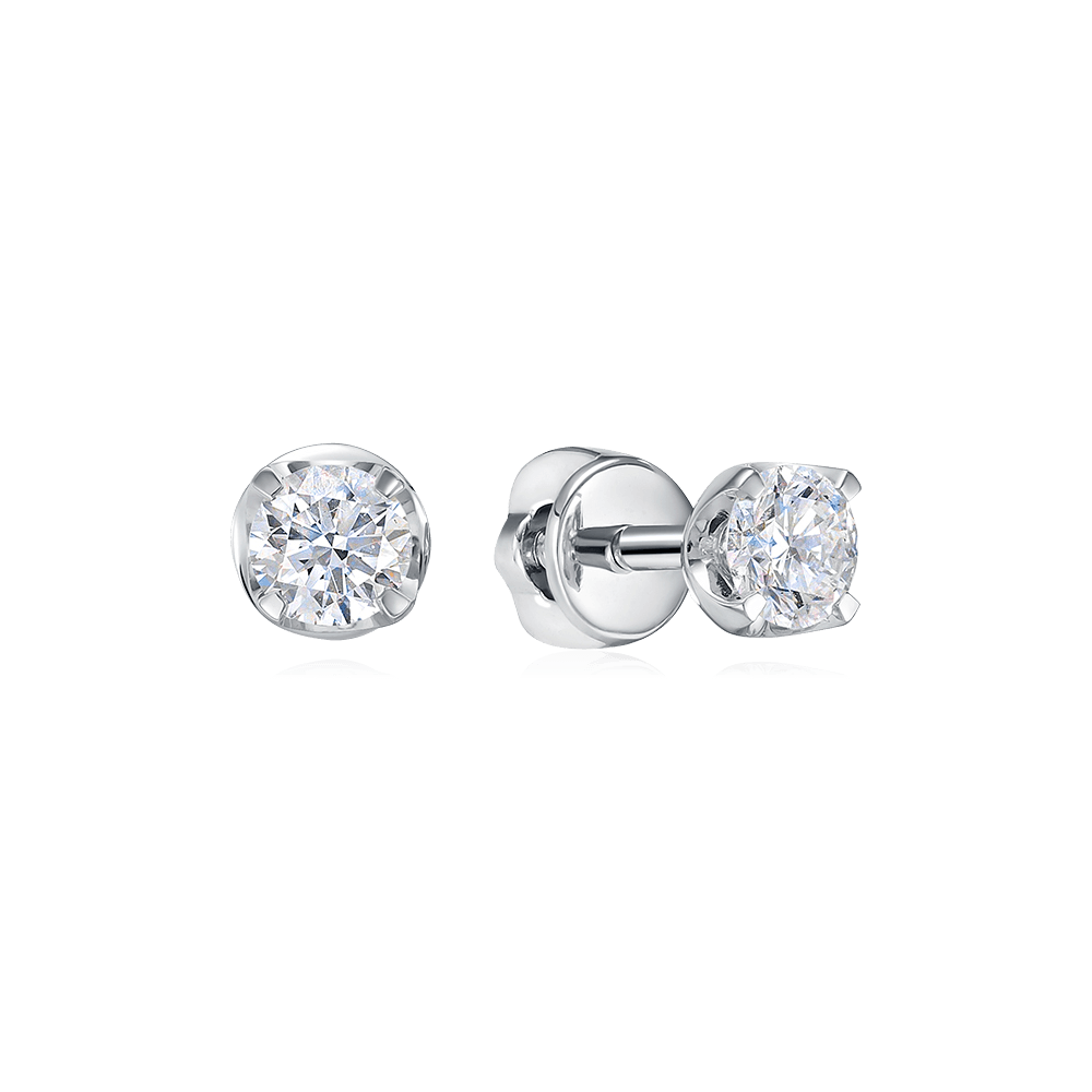 Серьги гвоздики с бриллиантами из белого золота 585 пробы (арт. 116457)