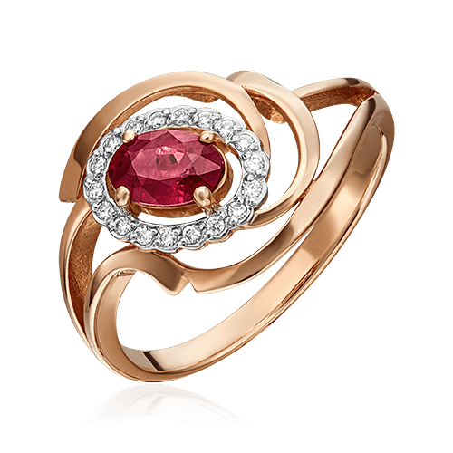 Кольцо с рубином, бриллиантами из красного золота 585 пробы (арт. 77888)