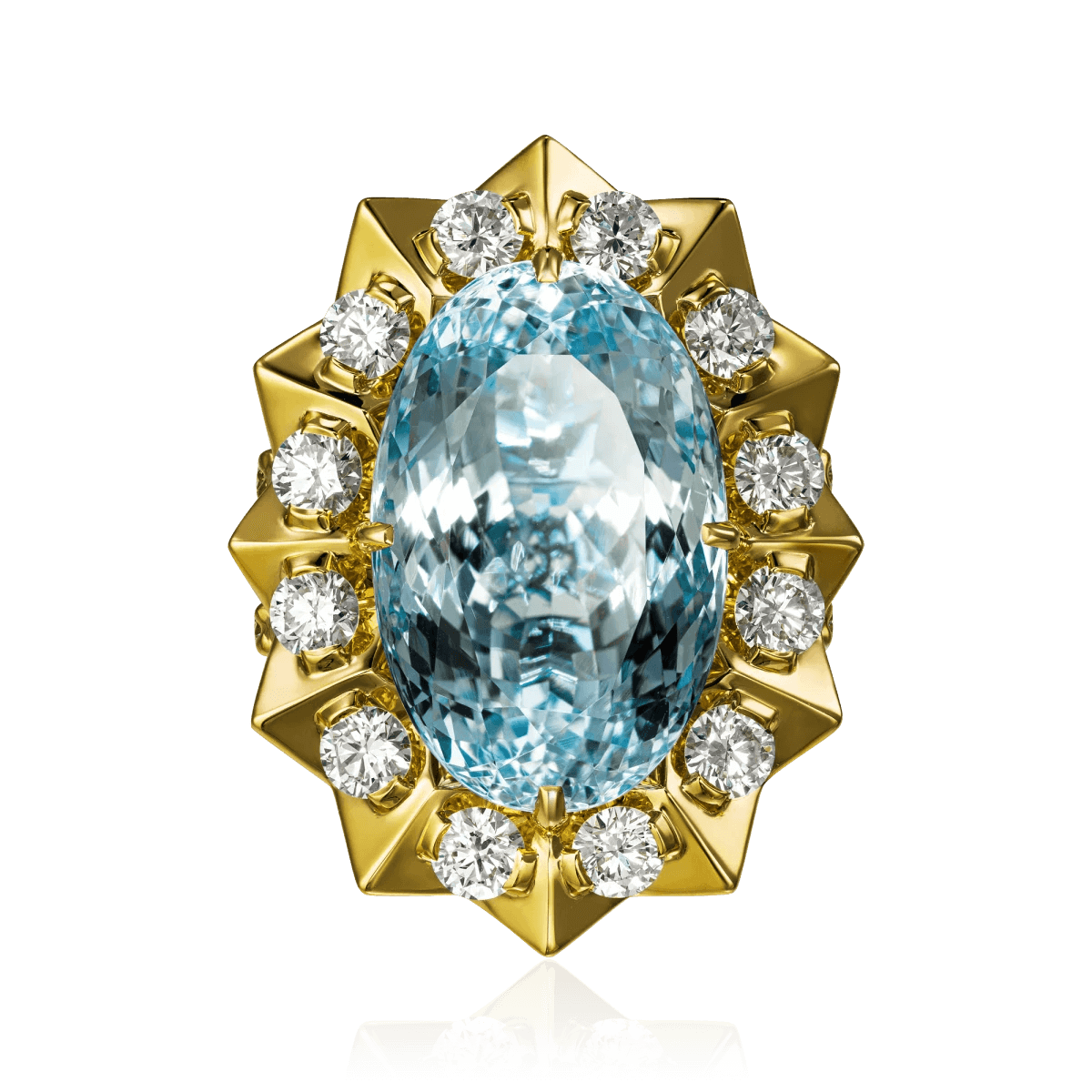 Кольцо с аквамарином, бриллиантами  из желтого золота 750 пробы, фото № 3