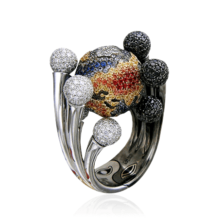 Кольцо с сапфиром, бриллиантами, эмалью, сапфиром фантазийным из комбинированного золота 750 пробы (арт. 16501)