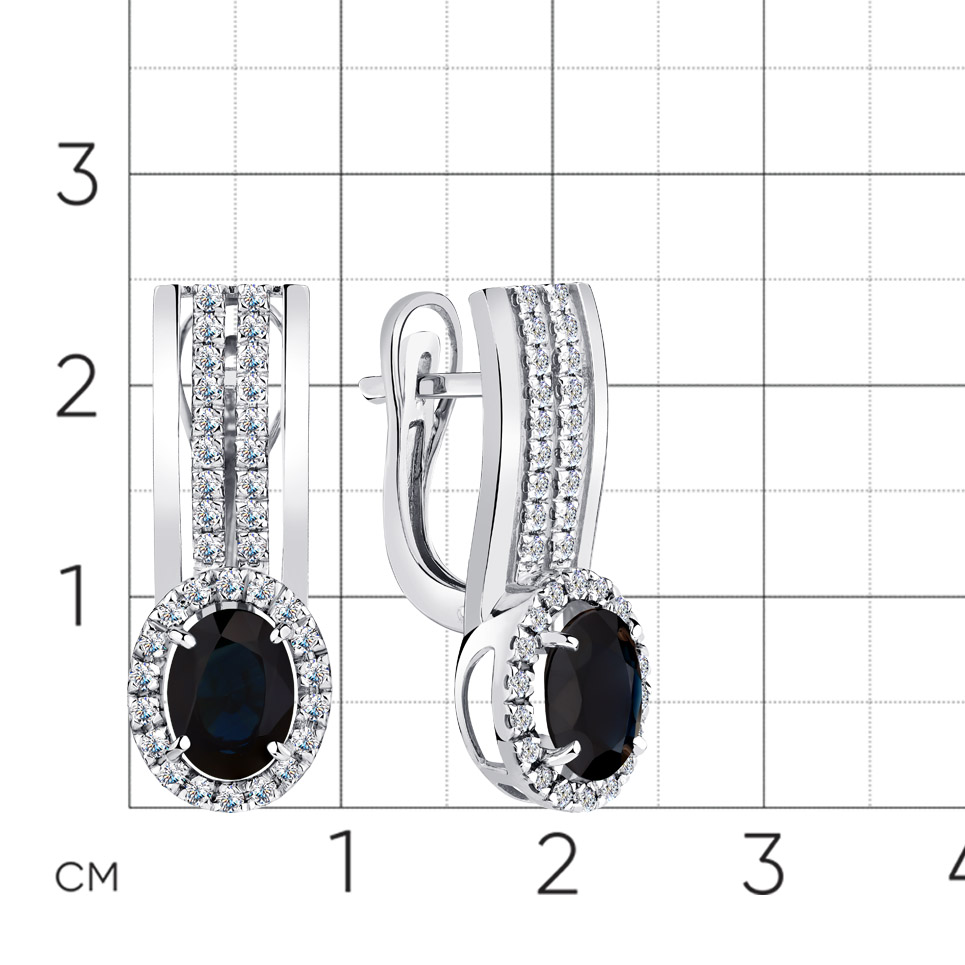 Серьги с сапфиром, бриллиантами из белого золота 585 пробы, фото № 2