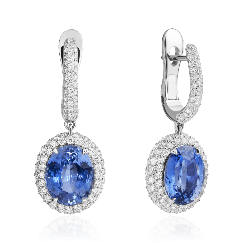 Серьги с сапфиром, бриллиантами из белого золота 750 пробы (арт. 124241)