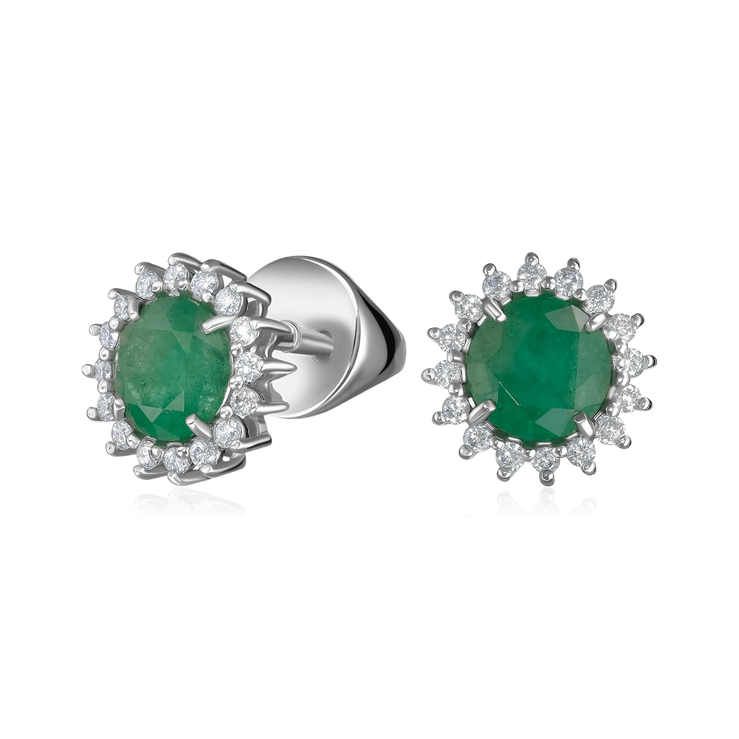 Серьги с изумрудом, бриллиантами из белого золота 585 пробы (арт. 133936)
