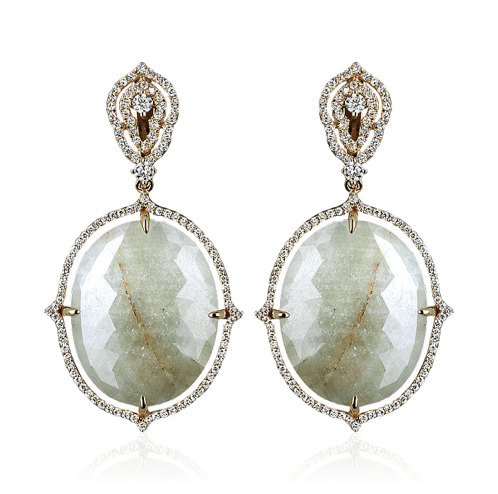 Серьги с бриллиантами, корундом из желтого золота 585 пробы, фото № 1