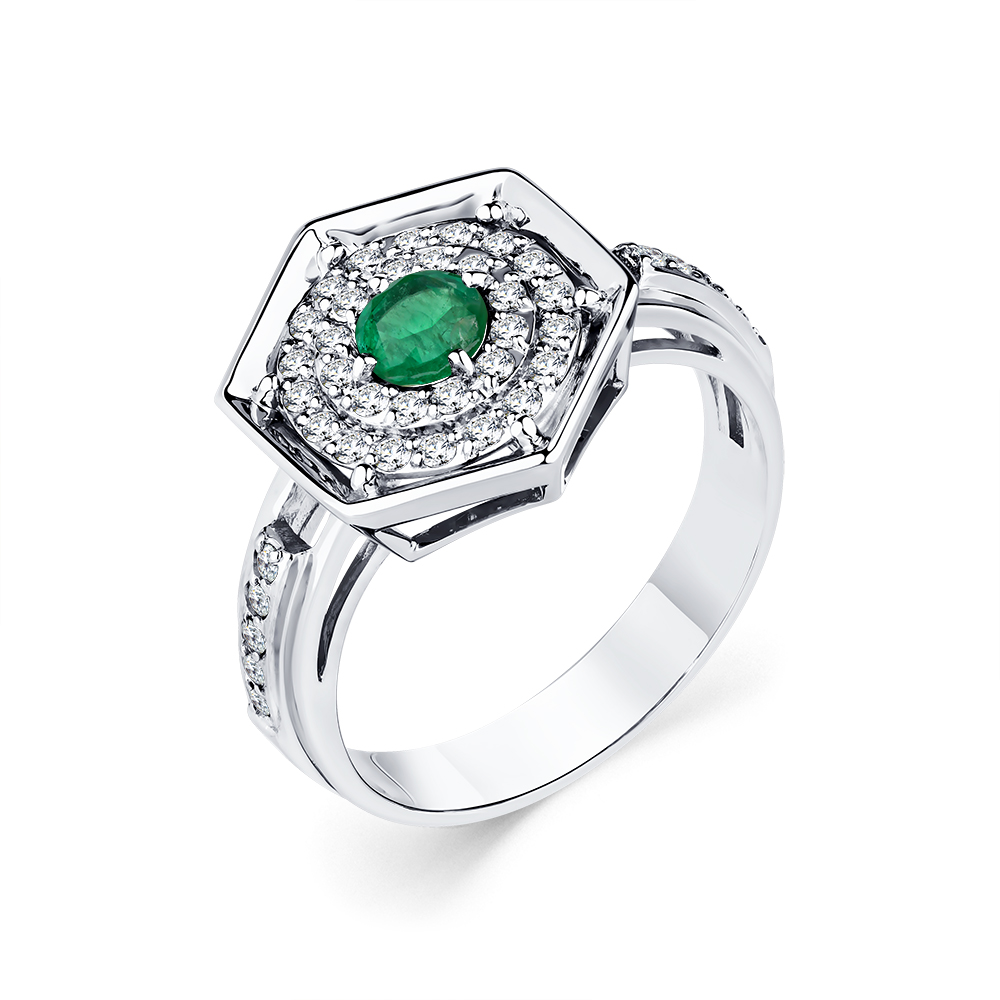 Серьги с бриллиантами, изумрудом из белого золота 585 пробы, фото № 3