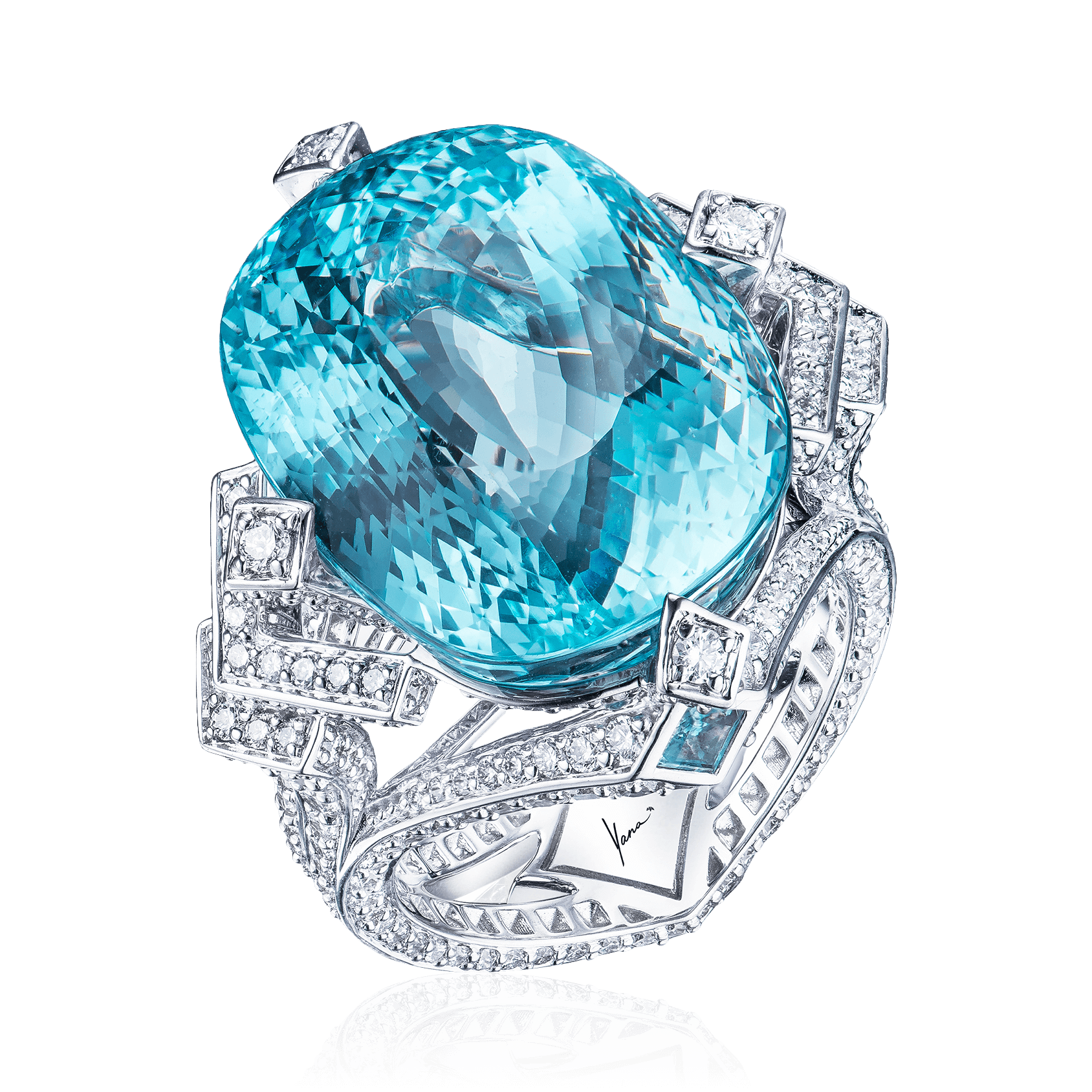 Кольцо с турмалином Параиба, бриллиантами из белого золота 750 пробы, фото № 1