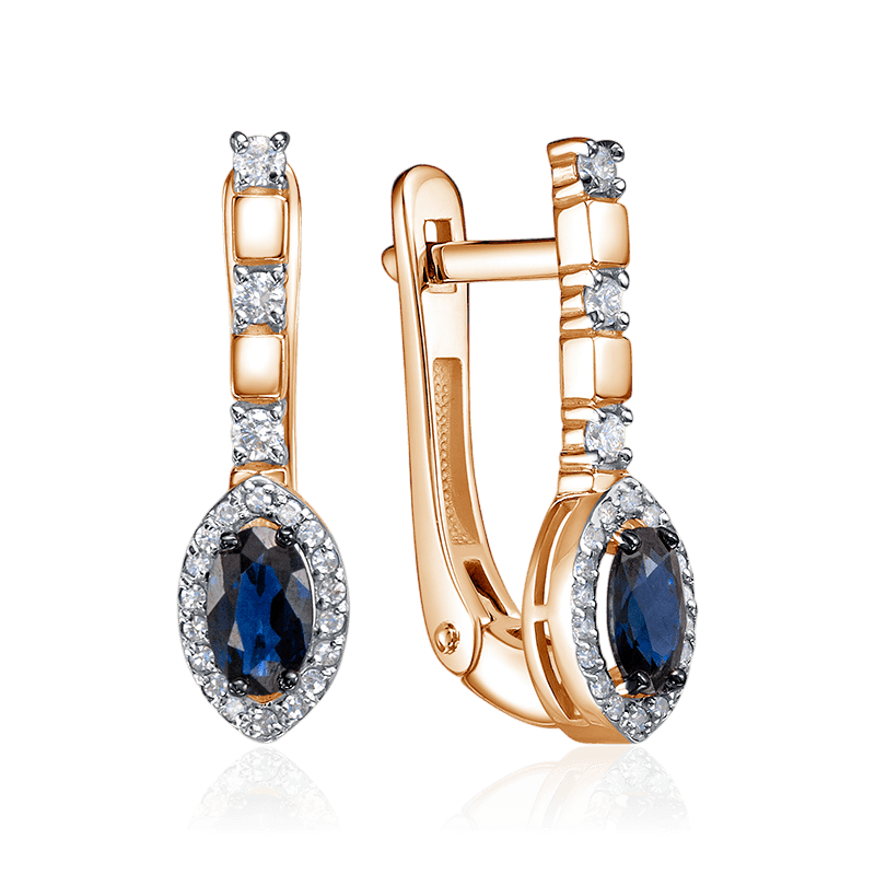 Серьги с сапфиром, бриллиантами из красного золота 585 пробы (арт. 129869)