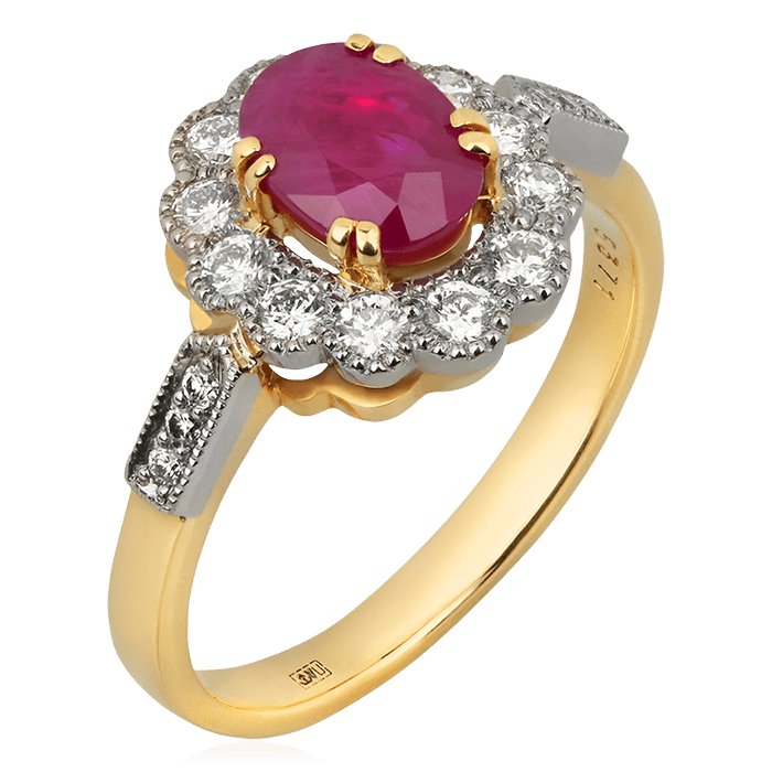 Кольцо с рубином, бриллиантами из комбинированного золота 750 пробы (арт. 75536)