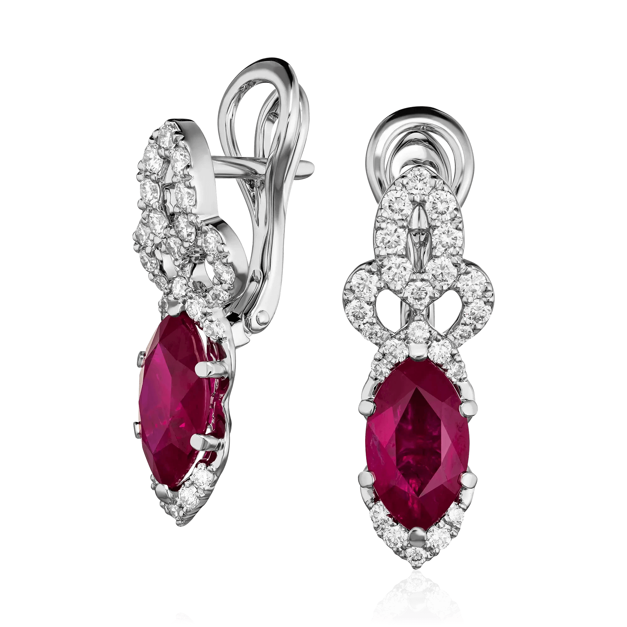 Серьги с рубином, бриллиантами из белого золота 750 пробы (арт. 122375)