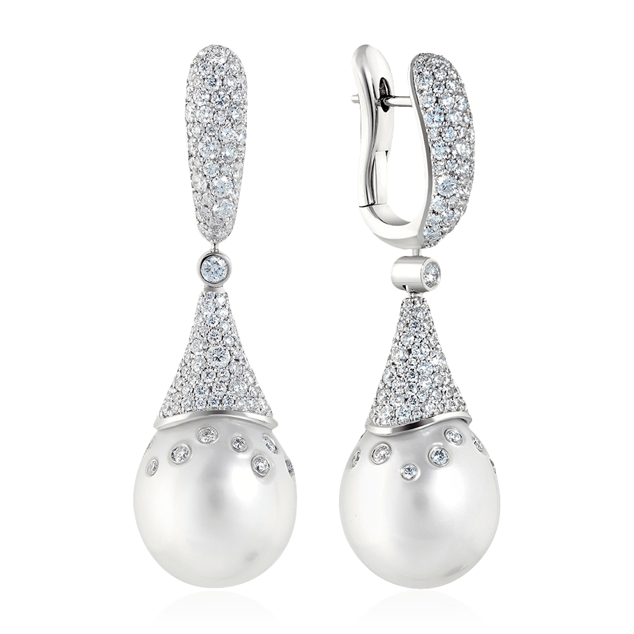 Серьги с жемчугом, бриллиантами из белого золота 750 пробы (арт. 124292)