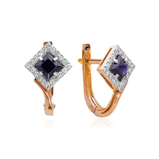 Серьги с сапфиром, бриллиантами из красного золота 585 пробы (арт. 33341)