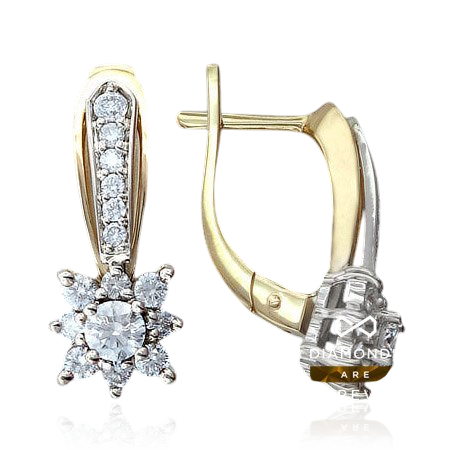Серьги с бриллиантами из комбинированного золота 750 пробы, фото № 1