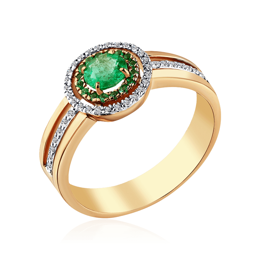 Кольцо с бриллиантами, изумрудом из красного золота 585 пробы, фото № 1