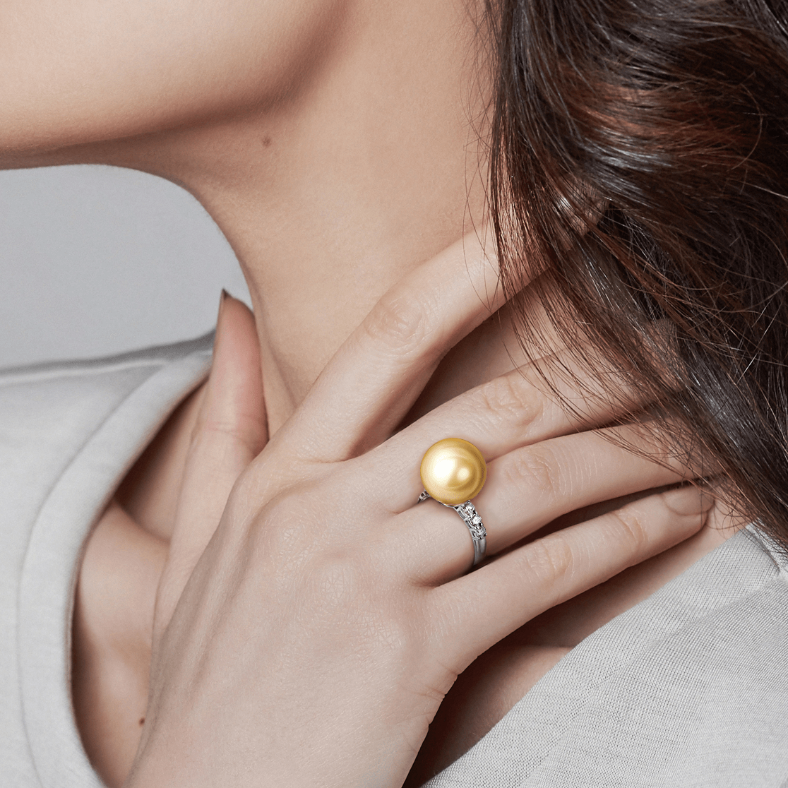 Кольцо с жемчугом, бриллиантами из белого золота 585 пробы, фото № 2