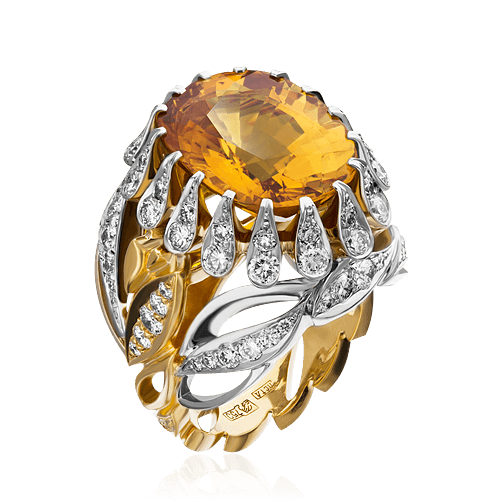 Кольцо с желтым сапфиром, бриллиантами из комбинированного золота 750 пробы (арт. 39410)