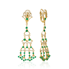 Серьги с изумрудом, бриллиантами из желтого золота 750 пробы (арт. 39507)