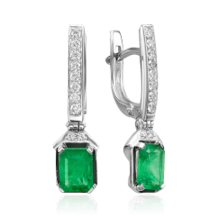 Серьги с бриллиантами, изумрудом из белого золота 585 пробы (арт. 59271)