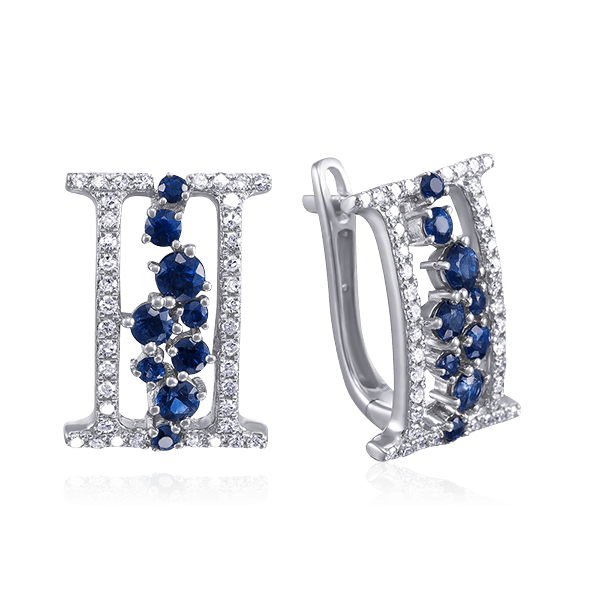 Серьги с сапфиром, бриллиантами из белого золота 585 пробы (арт. 55862)