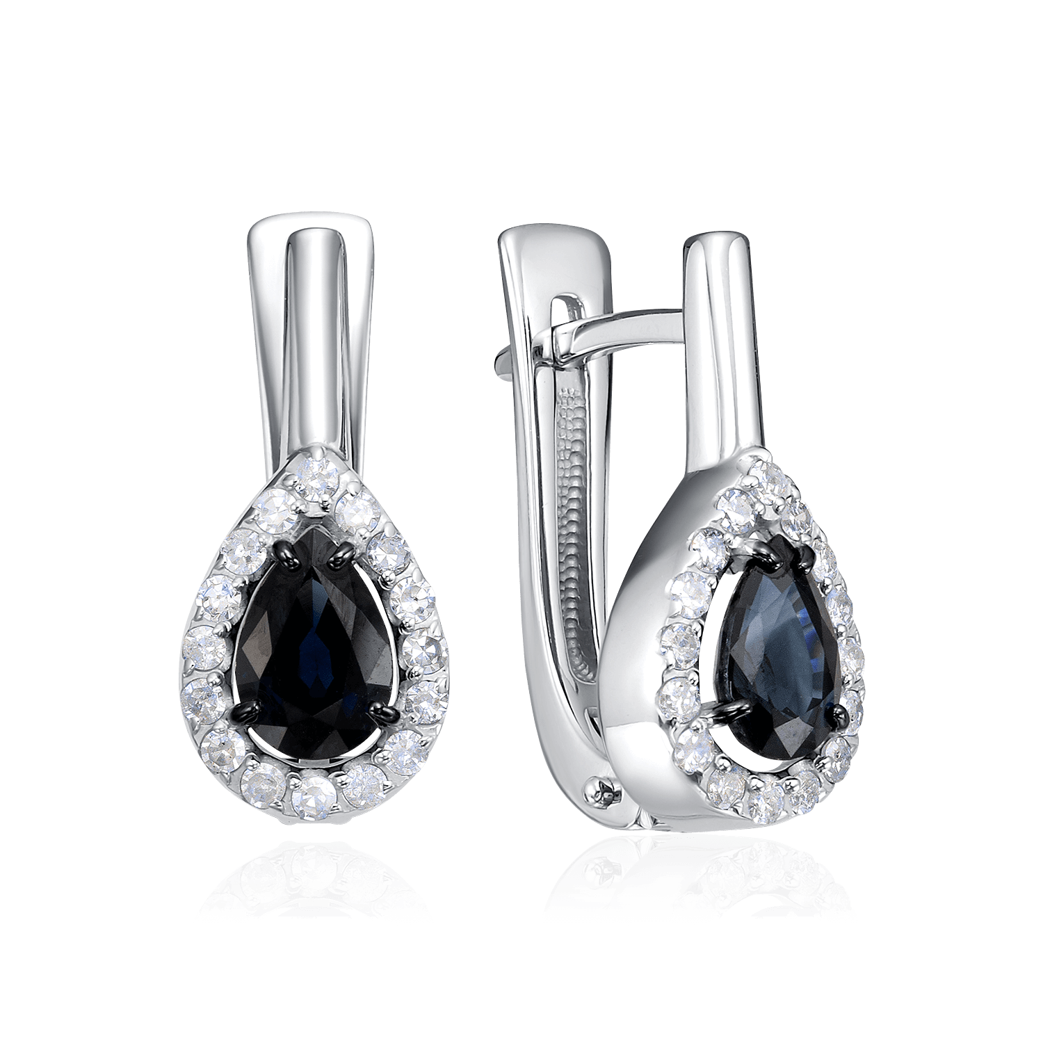 Серьги с сапфиром, бриллиантами из белого золота 585 пробы (арт. 121660)