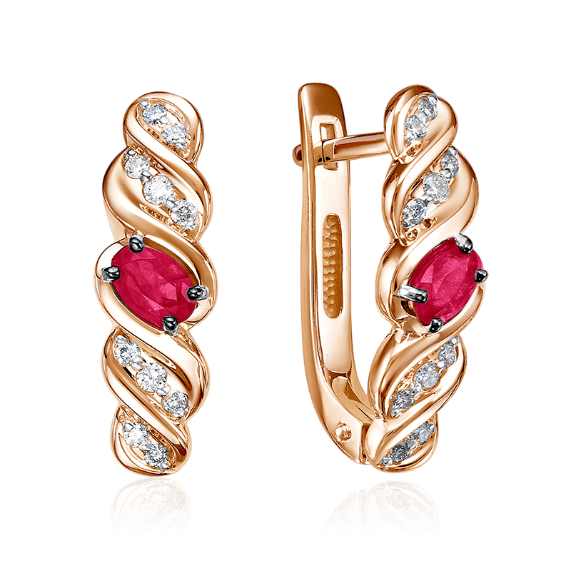 Серьги с рубином, бриллиантами из красного золота 585 пробы (арт. 125602)