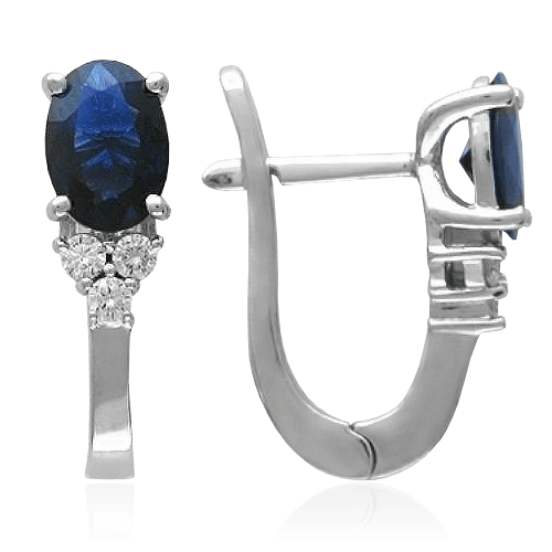 Серьги с сапфиром, бриллиантами из белого золота 750 пробы (арт. 13252)