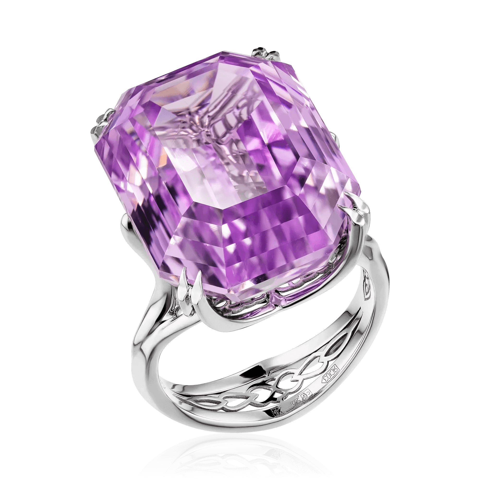 Кольцо с кунцитом из белого золота 585 пробы (арт. 127255)