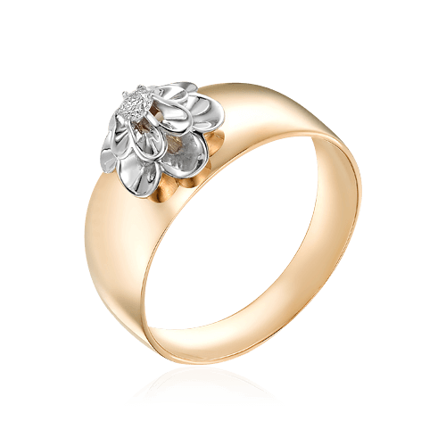 Кольцо с 1 бриллиантом из комбинированного золота 585 (арт. 62998)