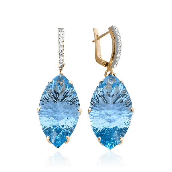 Серьги с топазом, бриллиантами из красного золота 585 пробы, фото № 1
