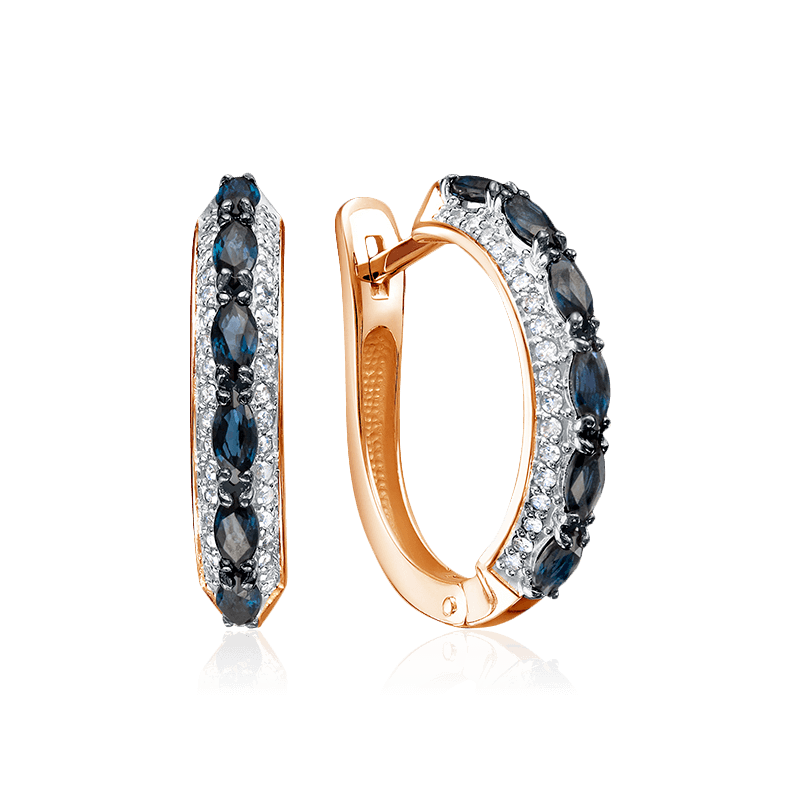 Серьги с сапфиром, бриллиантами из красного золота 585 пробы (арт. 122723)