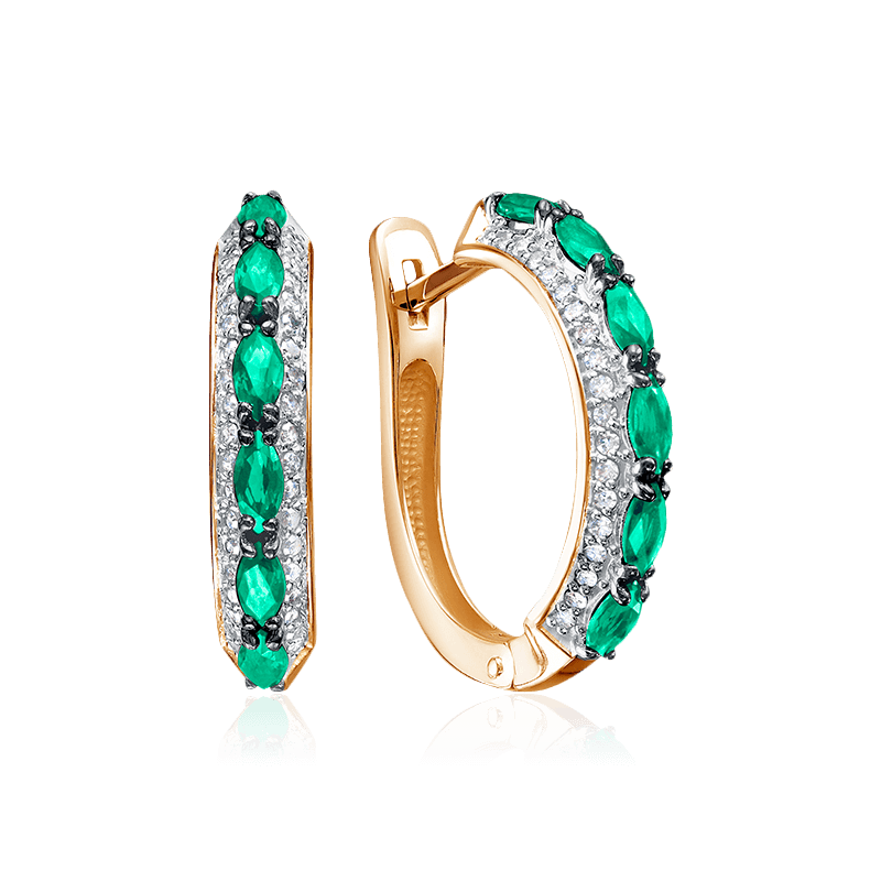 Серьги с изумрудом, бриллиантами из красного золота 585 пробы (арт. 122724)