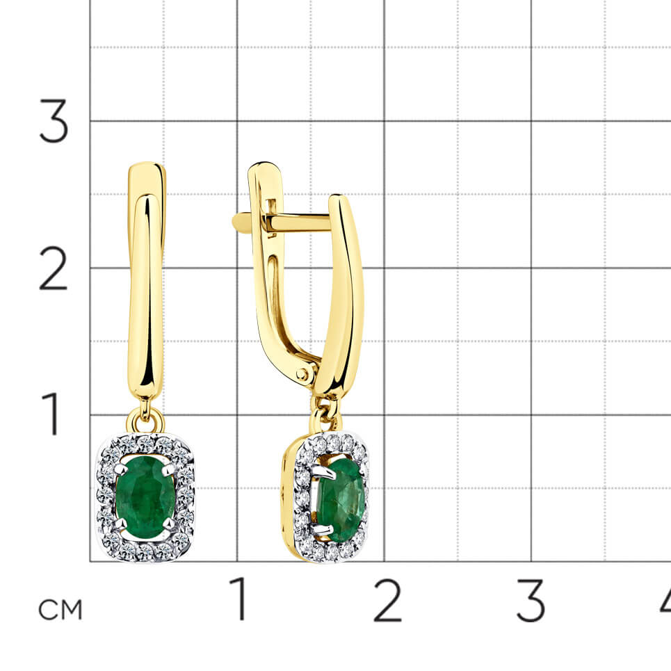 Серьги с бриллиантами, изумрудом из желтого золота 585 пробы, фото № 2
