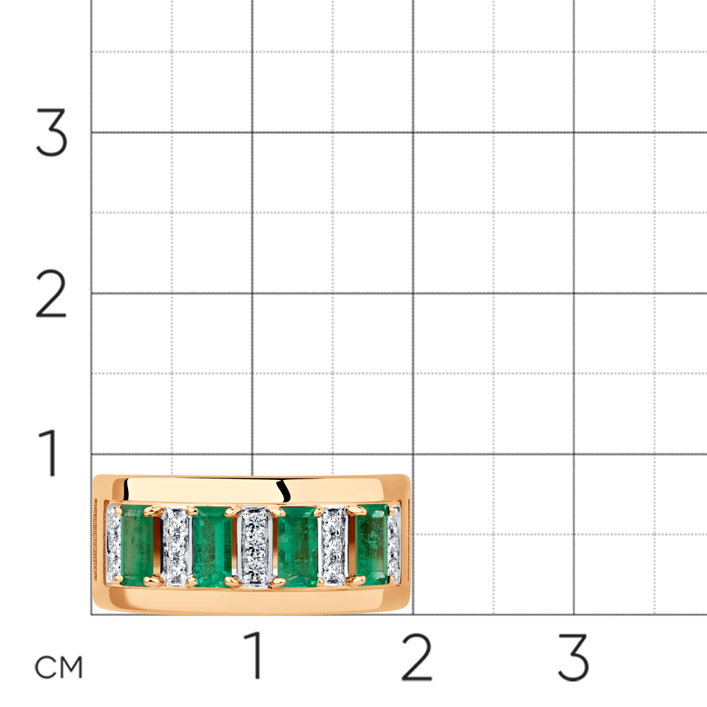 Кольцо с изумрудом, бриллиантами из красного золота 585 пробы, фото № 3