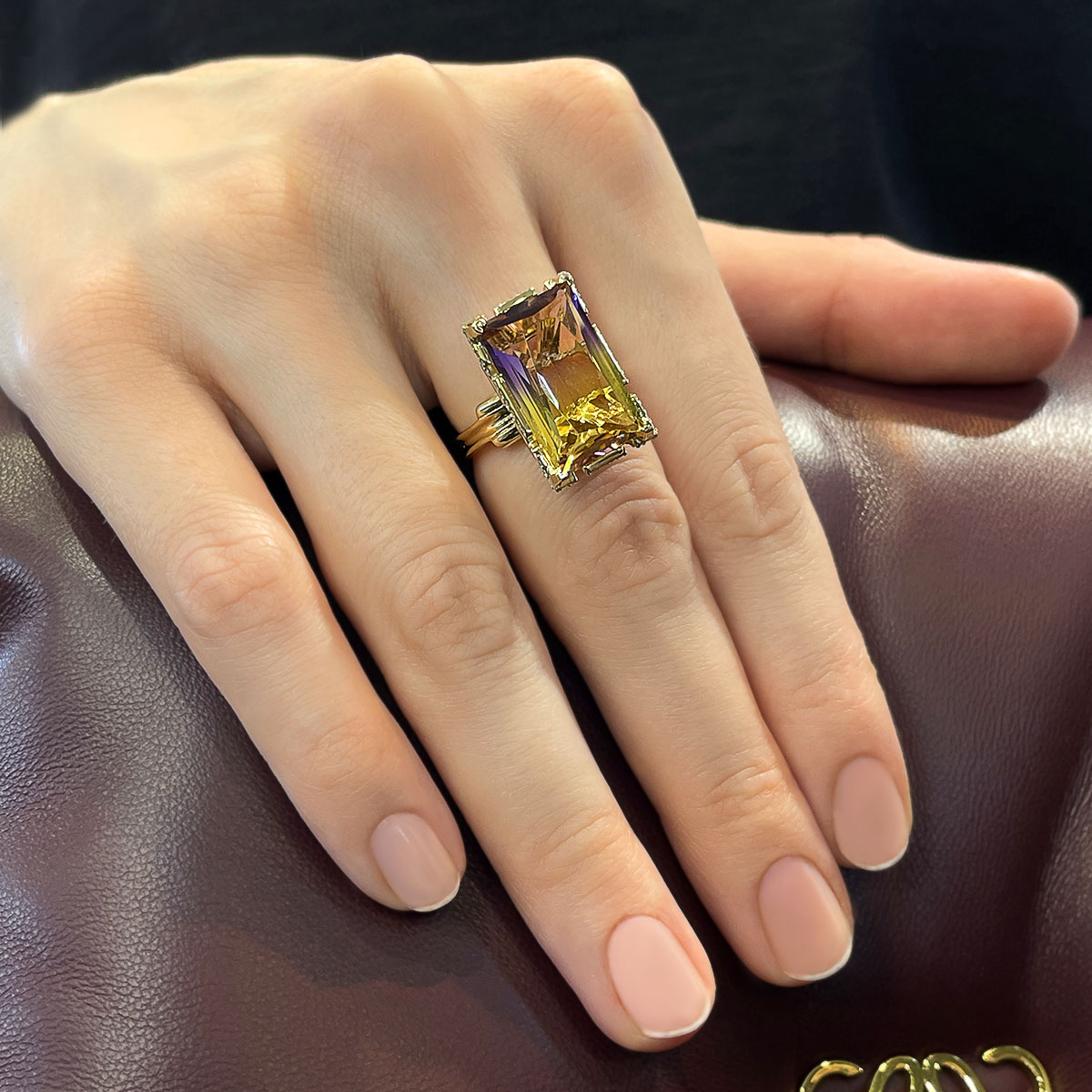 Кольцо с аметрином, бриллиантами из желтого золота 585 пробы, фото № 5