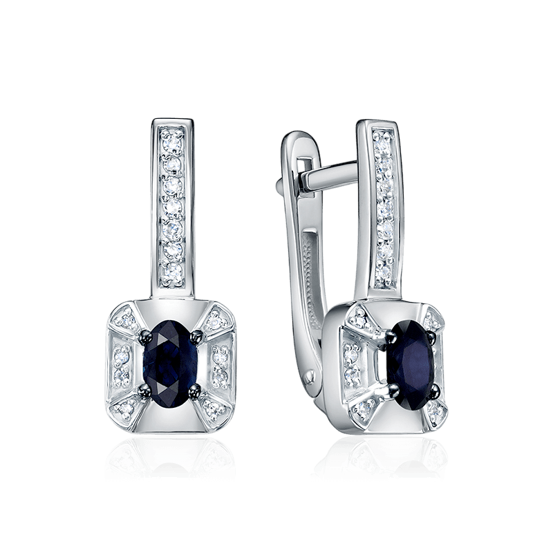 Серьги с сапфиром, бриллиантами из белого золота 585 пробы (арт. 125680)