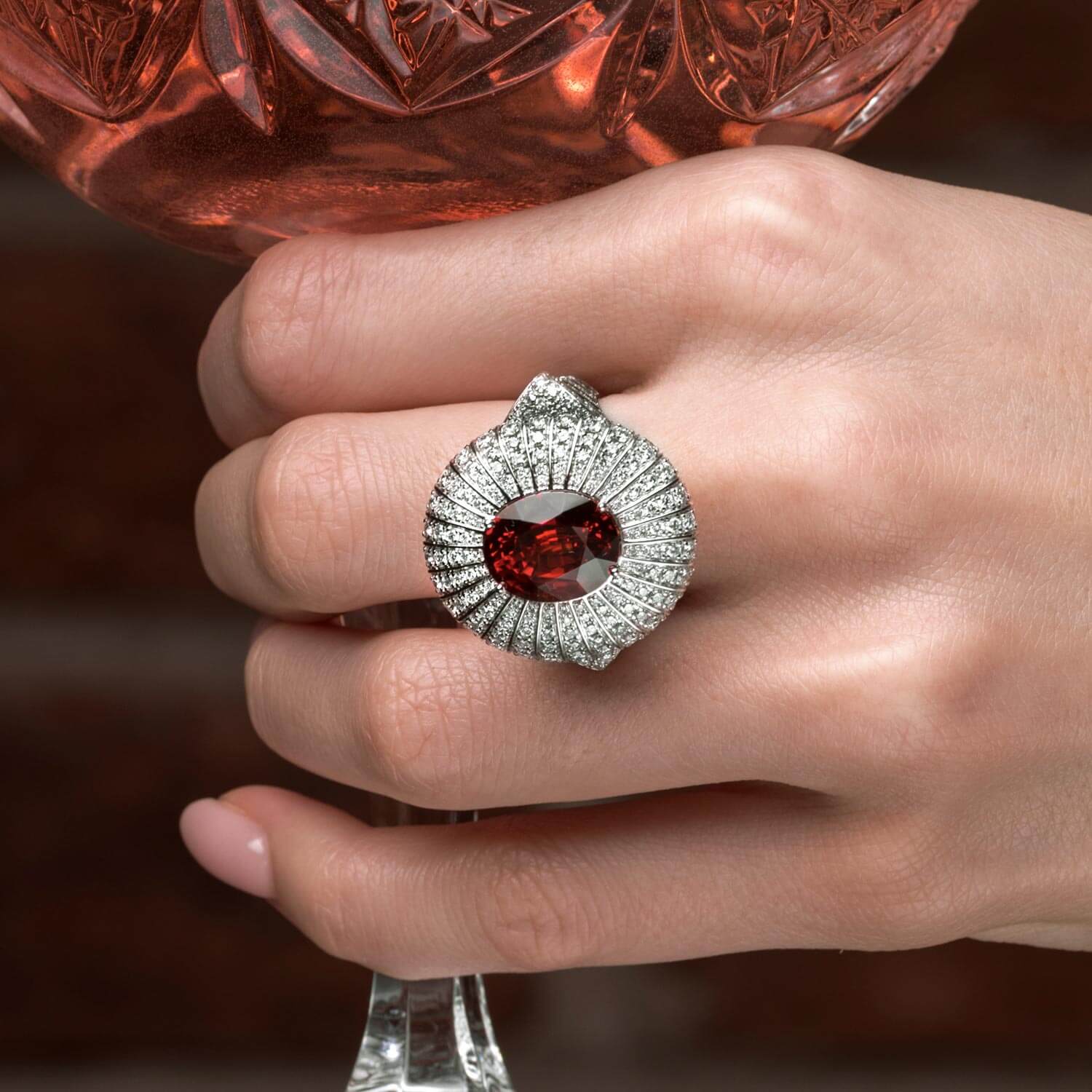 Кольцо со спессартином, бриллиантами из белого золота 750 пробы, фото № 1