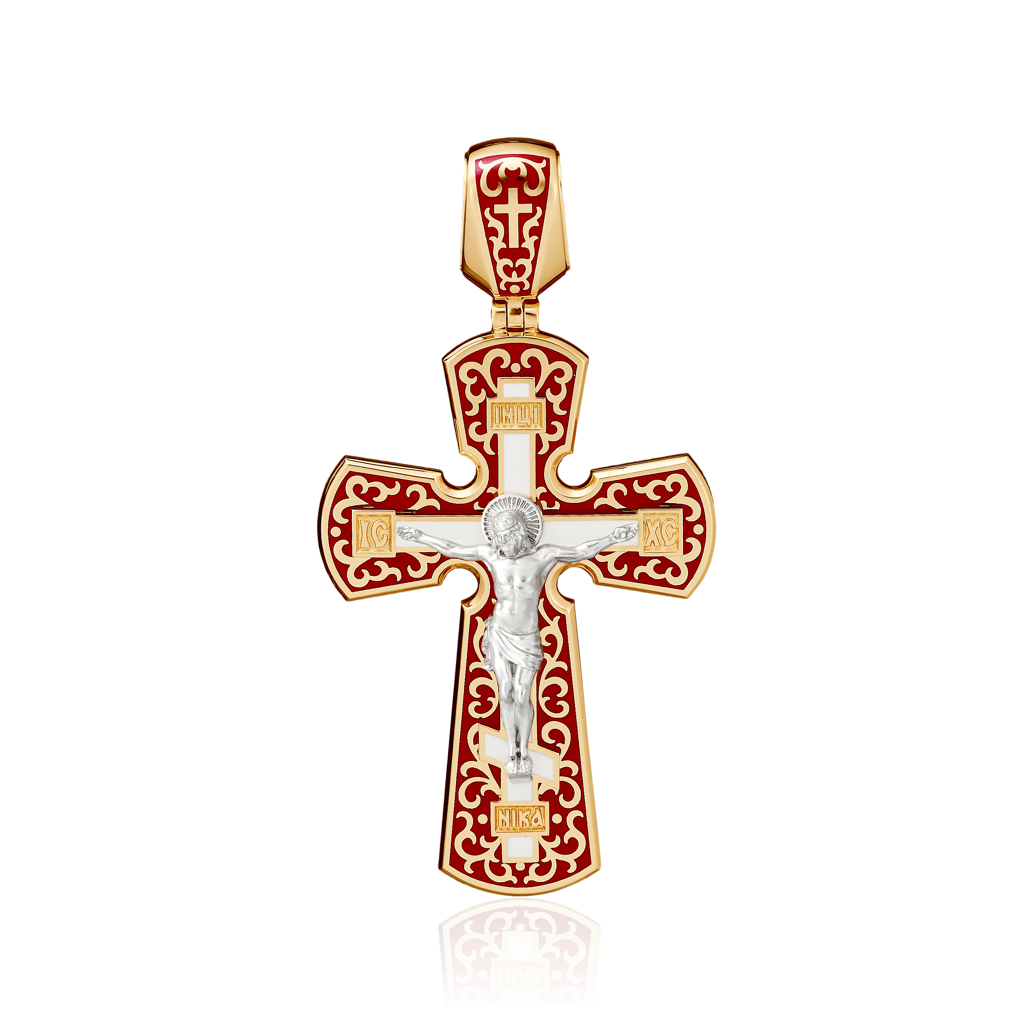 Крест с эмалью из желтого золота 585 пробы, фото № 4