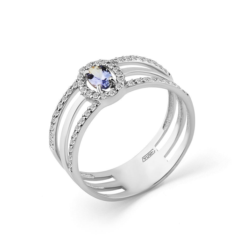 Кольцо с танзанитом, бриллиантами из белого золота 585 пробы, фото № 2