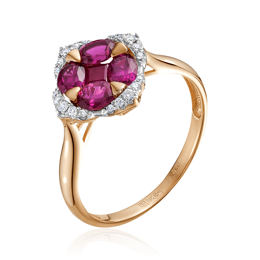 Кольцо с рубином, бриллиантами из красного золота 585 пробы (арт. 104792)