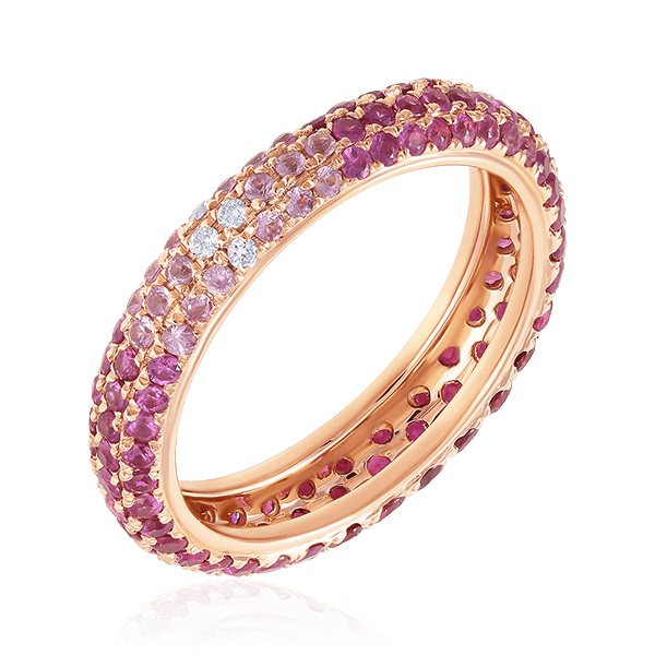 Кольцо с рубином, сапфиром, бриллиантами из красного золота 585 пробы, фото № 1