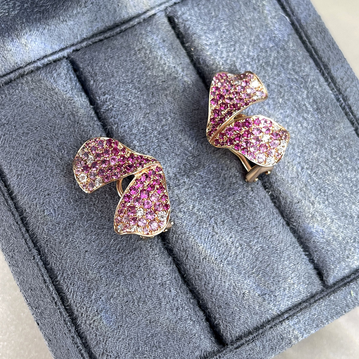 Серьги бабочки с розовыми сапфирами, бриллиантами из красного золота 585 пробы, фото № 4