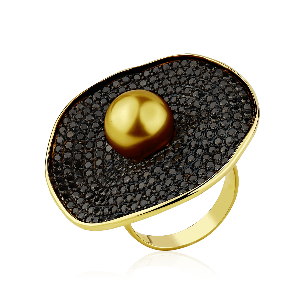 Кольцо с жемчугом, бриллиантами из комбинированного золота 585 пробы, фото № 1