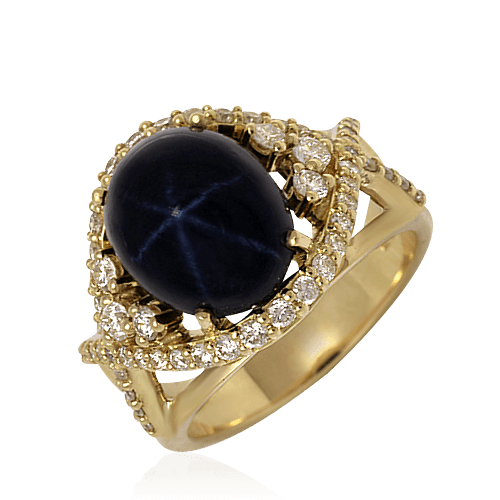 Кольцо с сапфиром, бриллиантами из желтого золота 585 пробы (арт. 39285)