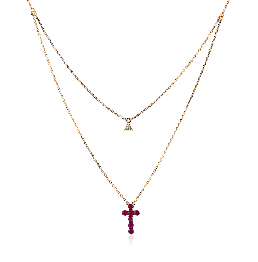 Крестик на цепочке с рубином, бриллиантами из красного золота 585 пробы, фото № 1
