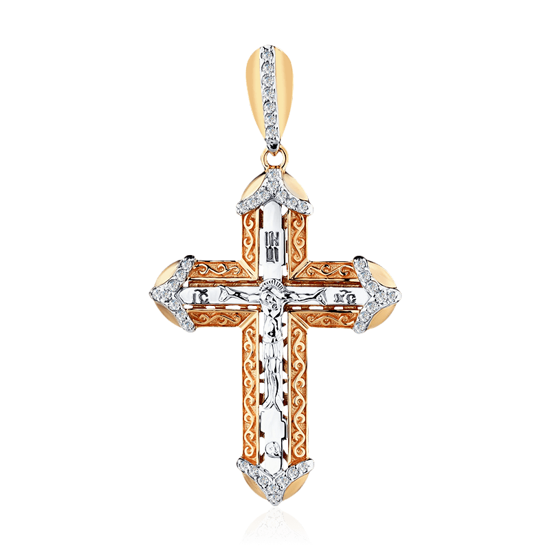 Крест с бриллиантами из комбинированного золота 585 пробы (арт. 95360)