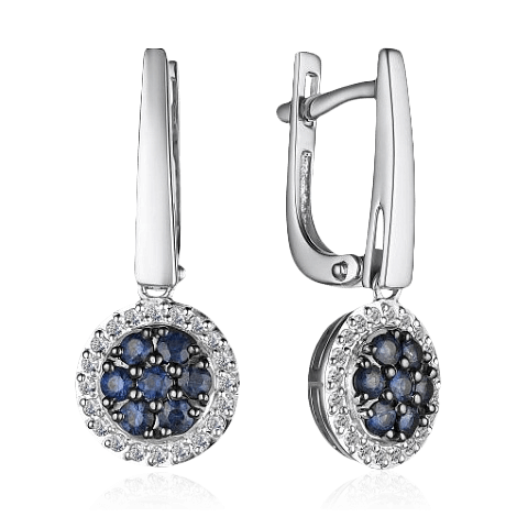 Серьги с сапфиром, бриллиантами из белого золота 585 пробы (арт. 103622)