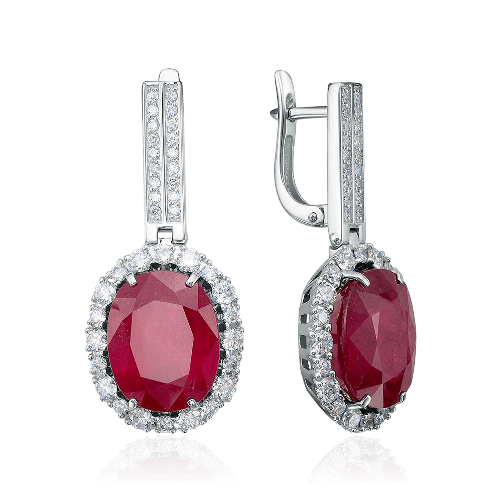 Серьги с рубином, бриллиантами из белого золота 585 пробы (арт. 134690)