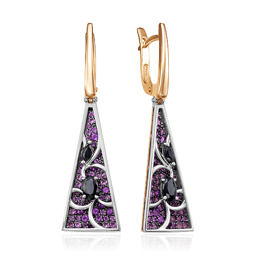 Серьги с сапфиром, аметистом из красного золота 585 пробы (арт. 66453)